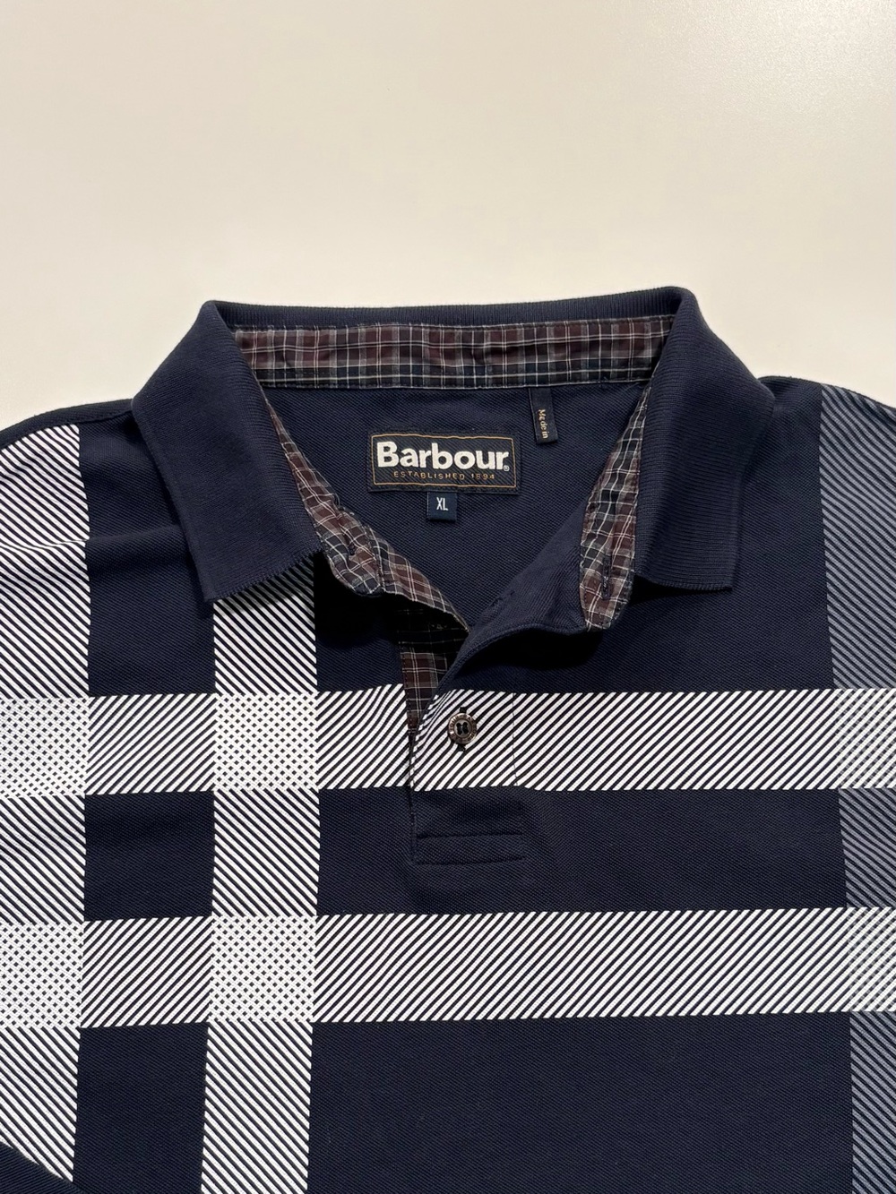Barbour Men's Navy Plaid Tailored Fit Long Sleeve Polo Shirt Size XL